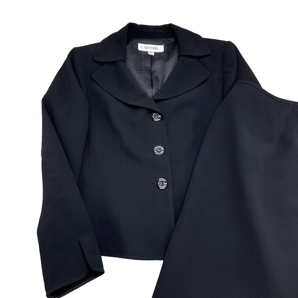 Suit Studio Skirt Set Women 10P‎ Black Poly Lined Career Classic